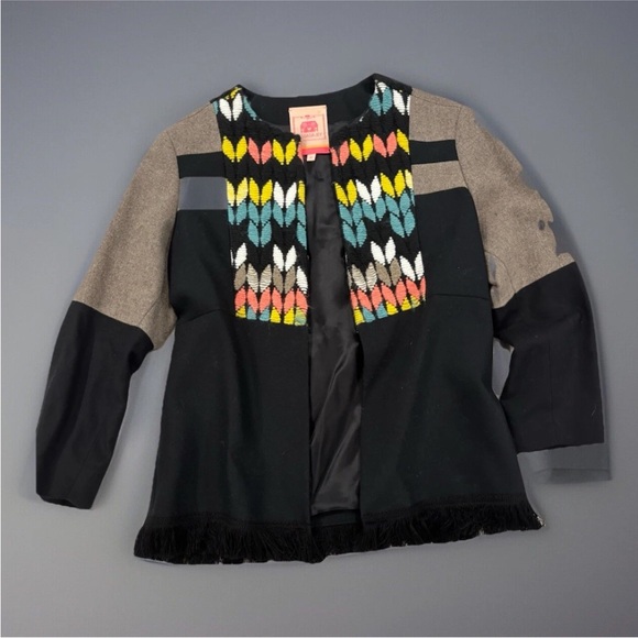 Vilagallo Multicolor Embroidered Blazer Spain Fringe Hem Boho Chic Statement - Picture 2 of 15